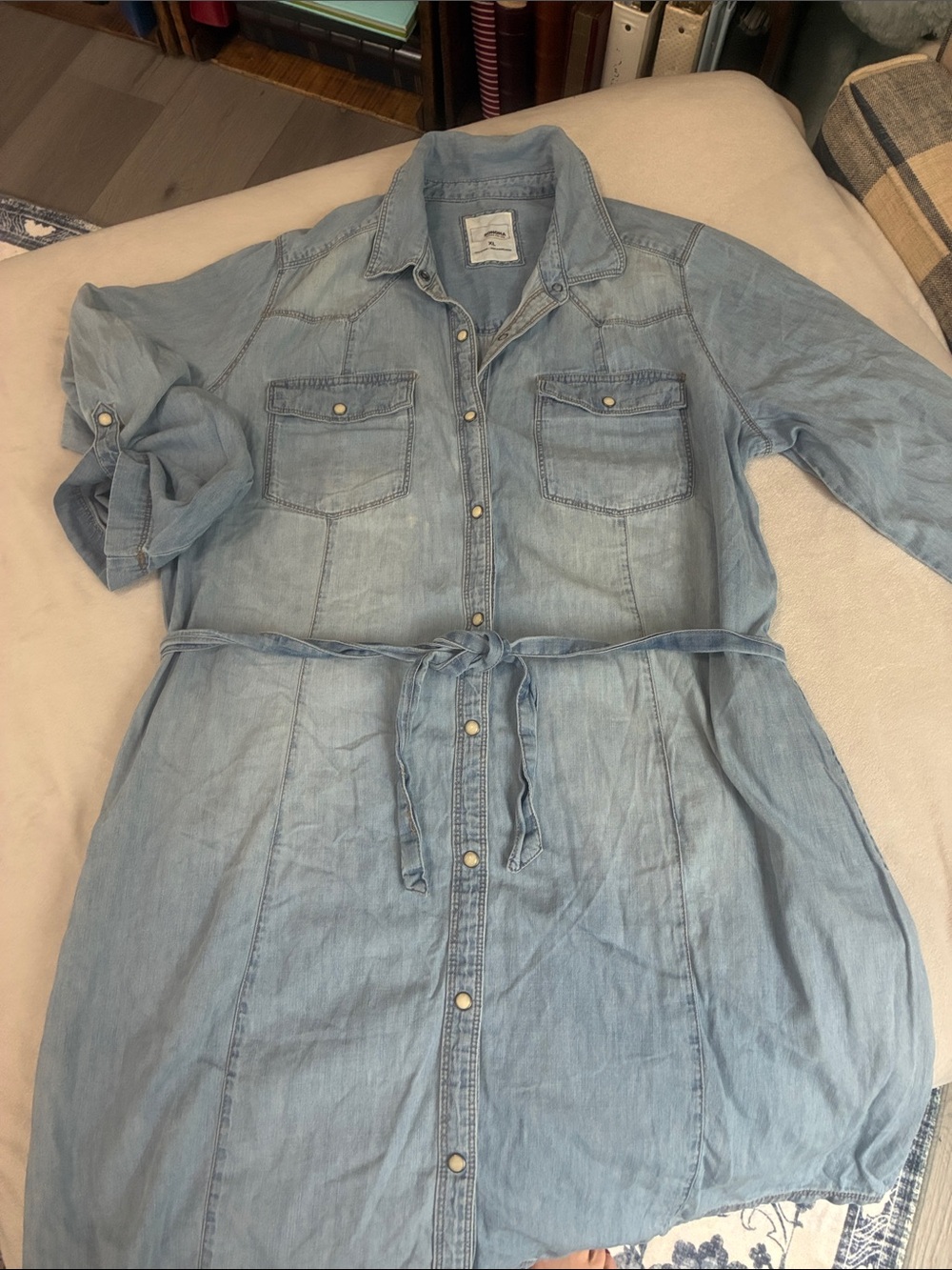 Sonoma Light Blue Denim Shirt Midi Dress with Tie Belt